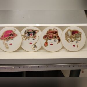 Vintage Style Decorative Coasters with Raised Hat Designs.